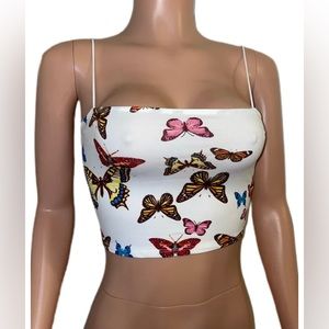 Y2K Style Hip Grunge Raver Crop Hippie Butterflies Print Crop Cleavage Top New